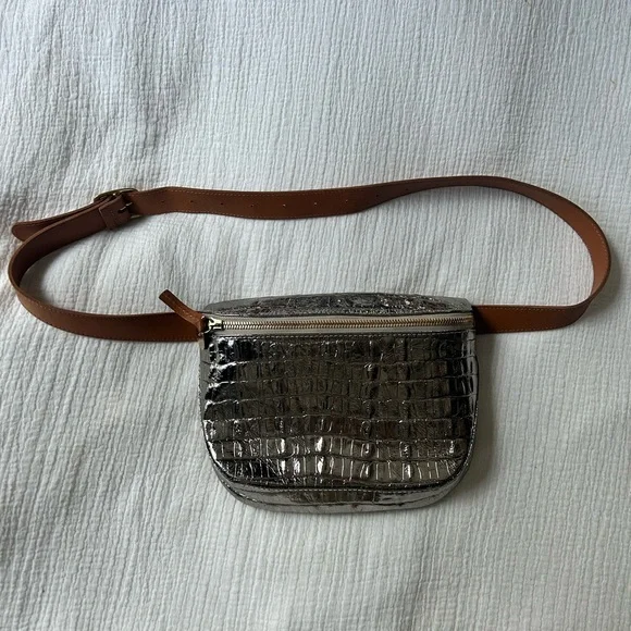 Clare V Metallic Silver Crossbody with Tan Accents - Picture 8 of 12